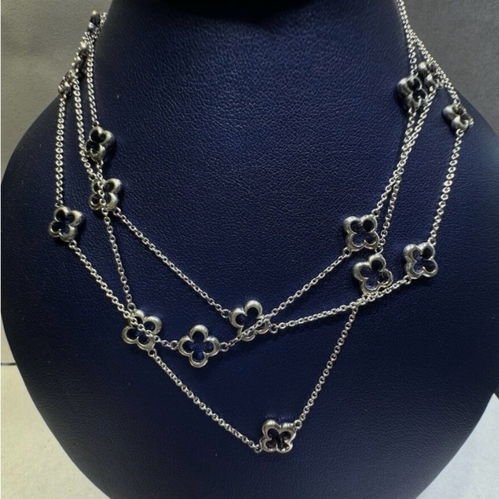 Heidi Klum Sterling Silver 925 Station Chain Necklace Quatrefoil Clover